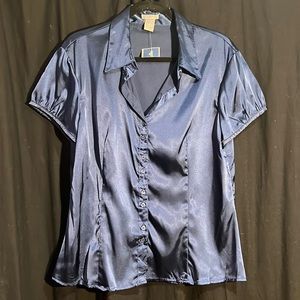 Ann Taylor fitted cap sleeve navy poly satin blouse-NWT